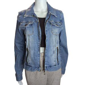 Sigrid Olsen Denim Jean Jacket W/Zipper Closure & Pockets Sz 10 Closet Staple